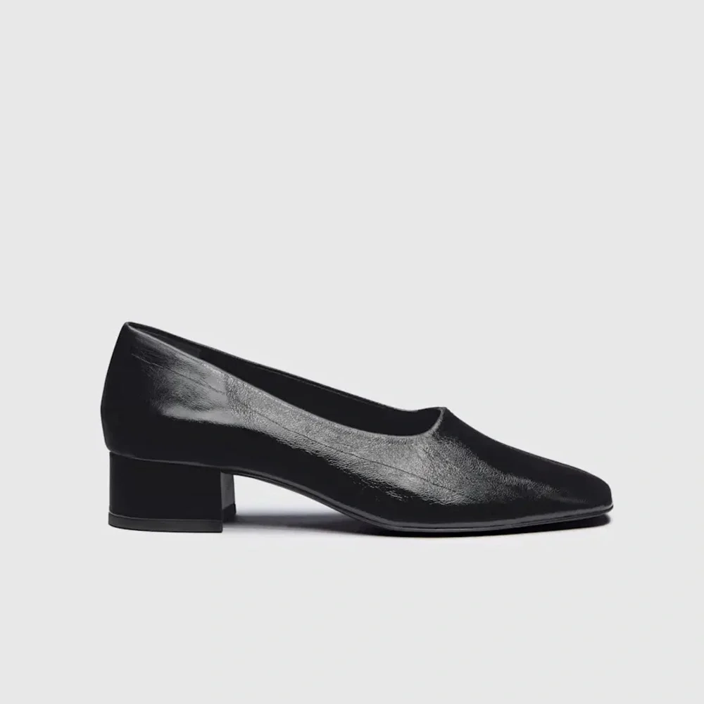 NEW Reformation Inez Black Leather Block Heel Pump 35mm Heel, sz 7.5 - Picture 3 of 13